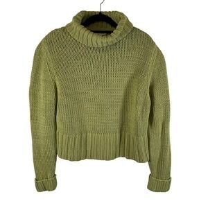 Chelsea Studio Womens XL Lime Green Chunky Knit Turtleneck Sweater Cottage Boho